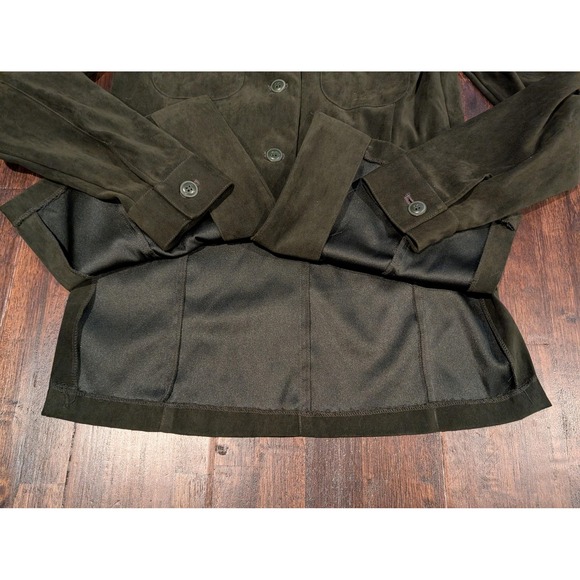 Vintage Express Jacket Womens XS Olive Green Faux Suede Blazer Buttons Notched - Picture 12 of 13